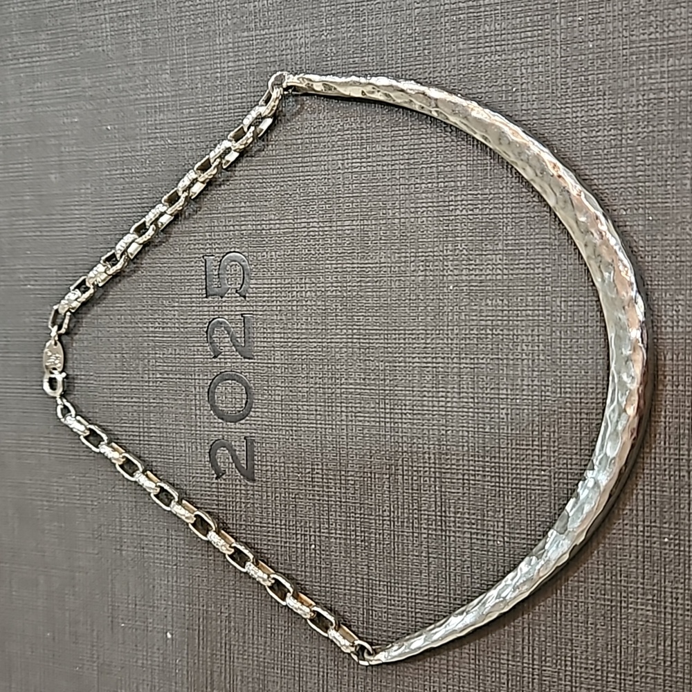 NAPIER VINTAGE SILVER HAMMERED CHOKER NECKLACE Circa 90s - Picture 6 of 7